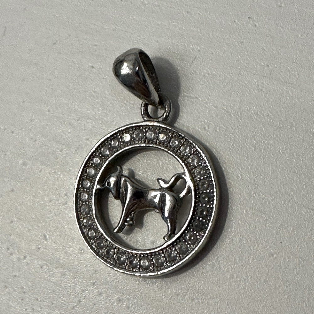 Silver Taurus Pendant with cubic zirconia stones